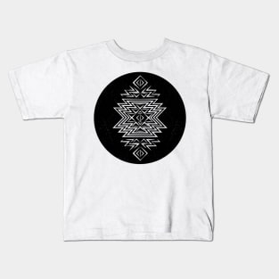 vintage aztec pattern in faded circle black Kids T-Shirt